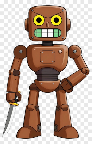 Angry Cartoon Robot Holding A Sword PNG