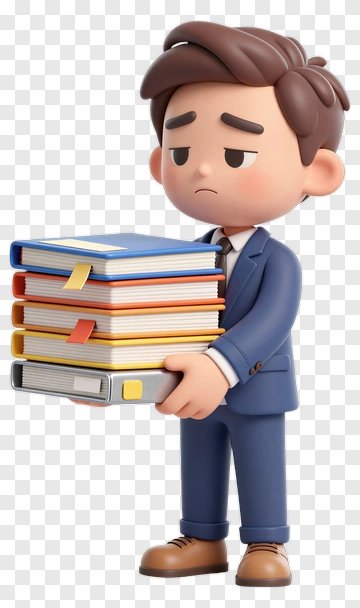 Cartoon Businessman Holding Stacked Books PNG