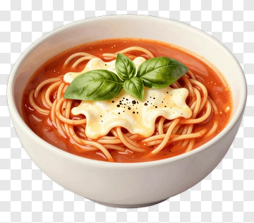 Bowl Of Spaghetti With Tomato Sauce And Basil PNG
