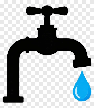 Water Faucet With A Dripping Blue Drop PNG