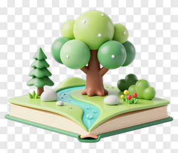 Colorful Tree And River On An Open Book PNG