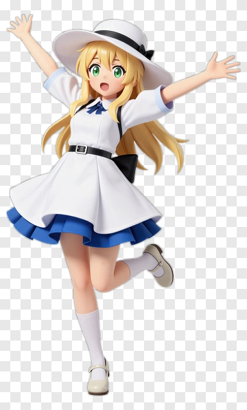 Anime Girl In White Dress With Blue Accents PNG