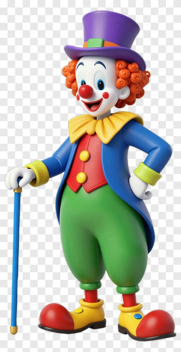 Cartoon Clown Holding A Cane PNG
