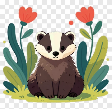 Cartoon Badger Surrounded By Flowers PNG