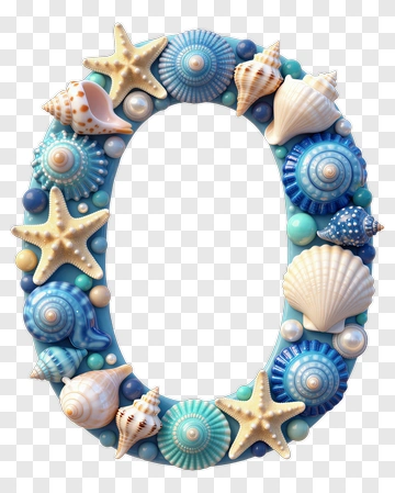 Decorative Number Zero With Seashells And Starfish PNG