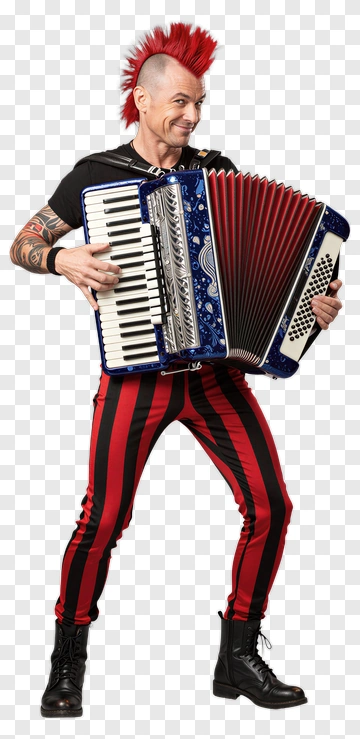 Man Playing Accordion In Striped Pants PNG