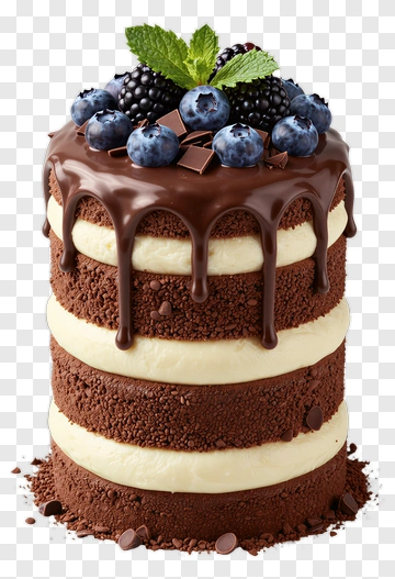 Chocolate Cake With Berries And Mint PNG