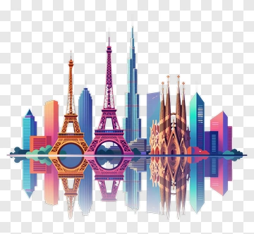 Colorful City Skyline With Iconic Landmarks PNG