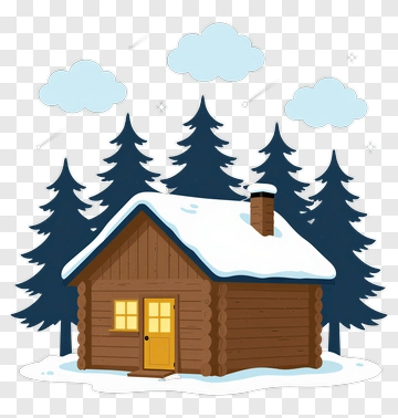 Snowy Cabin In A Forest PNG