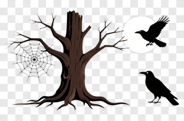 Halloween Tree With Crow And Spider Web PNG