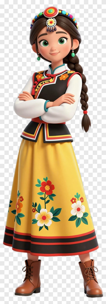 Cartoon Girl In Traditional Dress PNG