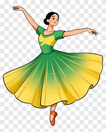 Ballet Dancer In A Green And Yellow Dress PNG