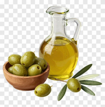 Olive Oil And Green Olives In A Bowl PNG