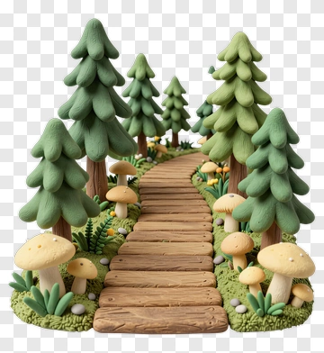 Colorful Felt Forest Path With Trees And Mushrooms PNG