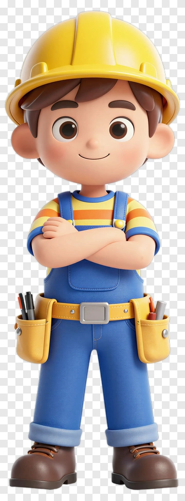 Cartoon Construction Worker With Yellow Hard Hat PNG