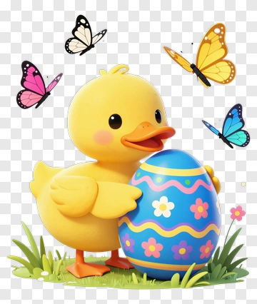 Cartoon Duck Holding A Colorful Easter Egg PNG