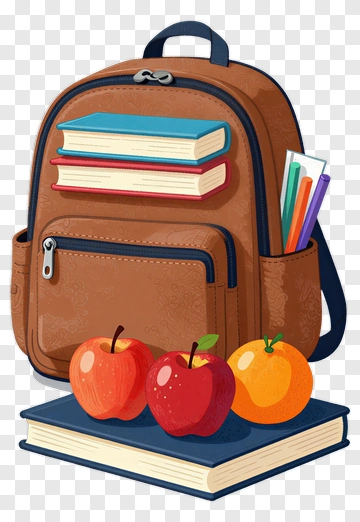 Backpack With Books And Apples PNG