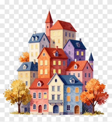 Colorful Cartoon Houses In Autumn PNG