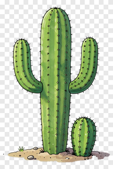 Cartoon Cactus With Baby Cactus PNG