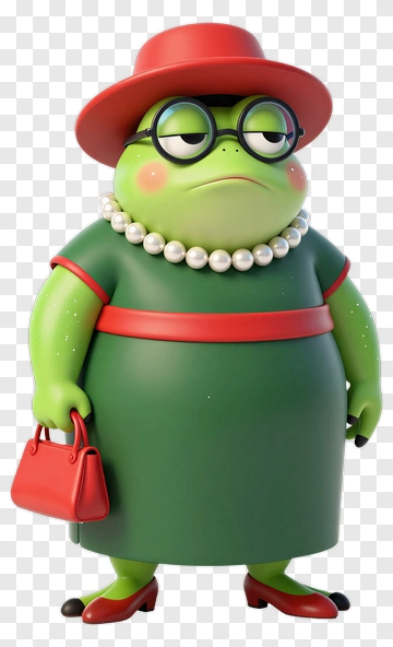 Cartoon Frog Woman In A Green Dress With A Red Hat PNG