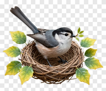 Bird In A Nest With Leaves PNG