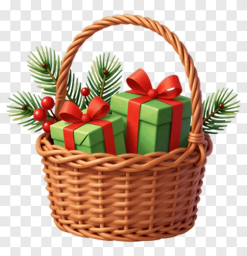 Christmas Gift Basket With Green Presents PNG