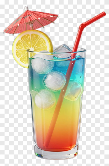 Colorful Drink With Lemon And Umbrella PNG