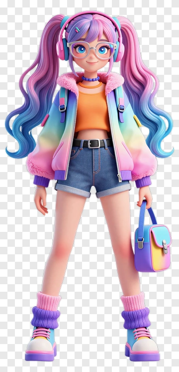 3D Girl In Colorful Fashion Outfit PNG