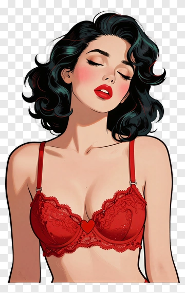 Stylish Woman In Red Lingerie PNG