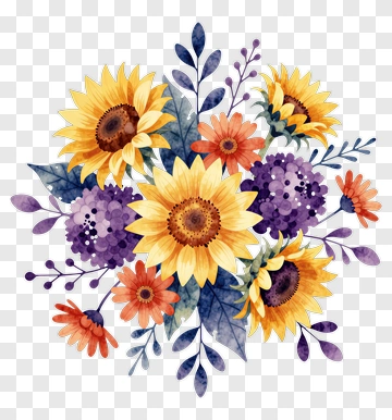Colorful Floral Bouquet With Sunflowers And Wildflowers PNG