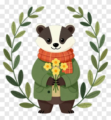 Cartoon Badger Holding Flowers PNG