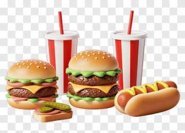 Fast Food Meal With Burgers And Hot Dog PNG