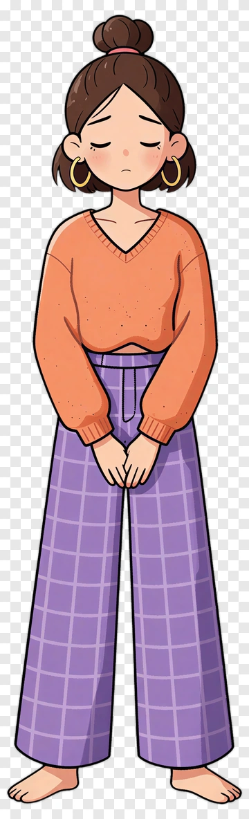 Cartoon Girl In Orange Sweater And Purple Pants PNG