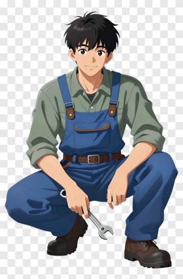 Anime Mechanic Holding A Wrench PNG