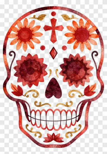 Colorful Sugar Skull With Floral Patterns PNG
