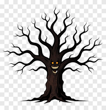 Cartoon Scary Tree With Grinning Face PNG