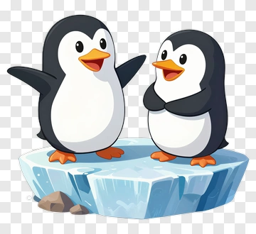 Cartoon Penguins On An Iceberg PNG