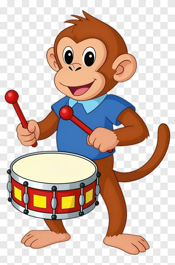 Cartoon Monkey Playing A Drum PNG
