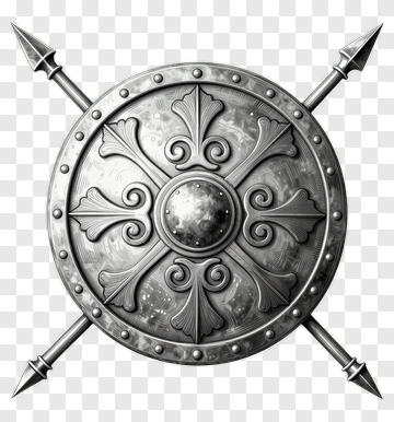 Decorative Silver Shield With Cross Design PNG