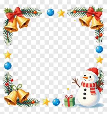 Christmas Snowman With Bells And Ornaments PNG