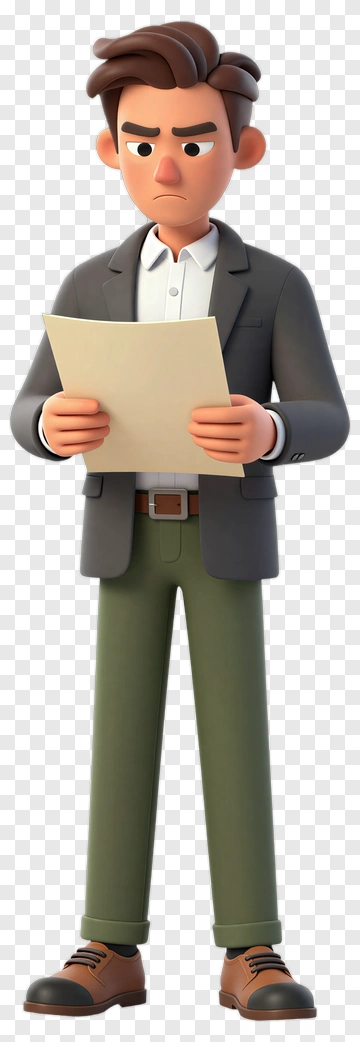 3D Businessman Reading A Document PNG