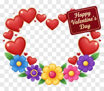 Valentine's Day Heart And Flower Wreath PNG
