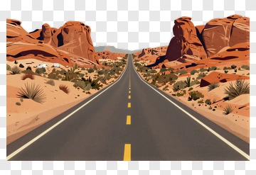 Desert Road With Red Rock Formations PNG