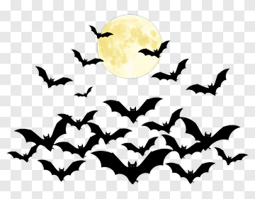 Bats Flying Under A Full Moon PNG