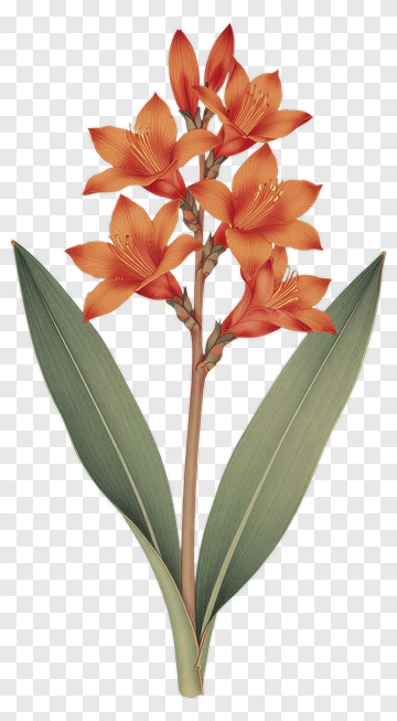 Orange Flower With Green Leaves PNG