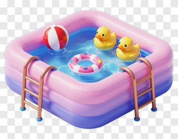 Inflatable Pool With Ducks And Beach Ball PNG