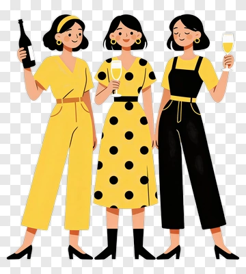Stylish Women Celebrating With Drinks PNG