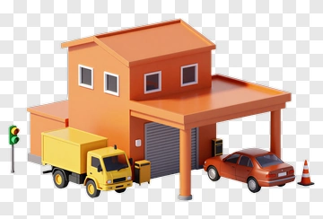 3D House With Truck And Car PNG