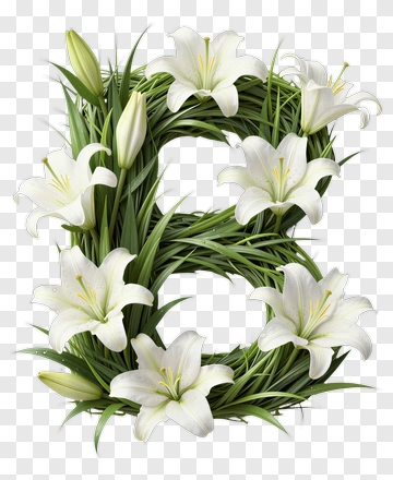 Floral Letter B With White Lilies And Green Grass PNG