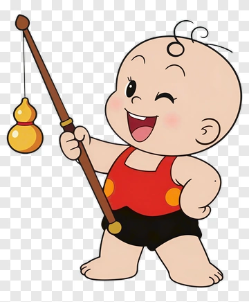 Cartoon Baby Holding A Fishing Rod PNG